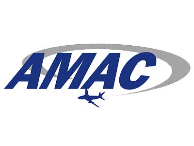 A blue and white logo of amac