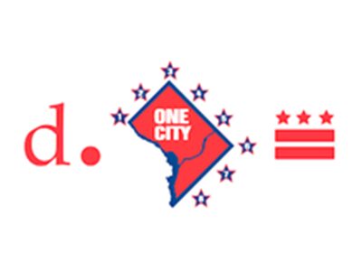 A red white and blue logo for one city